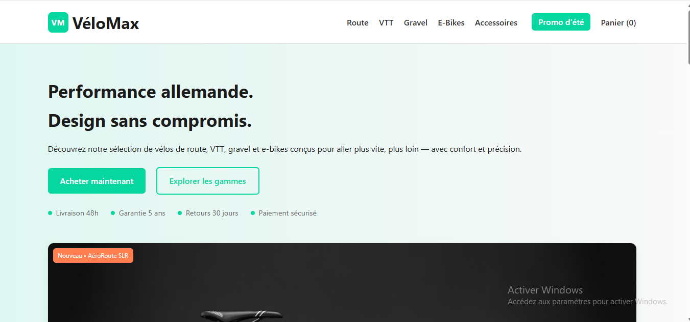 Capture d'écran du site VéloMax